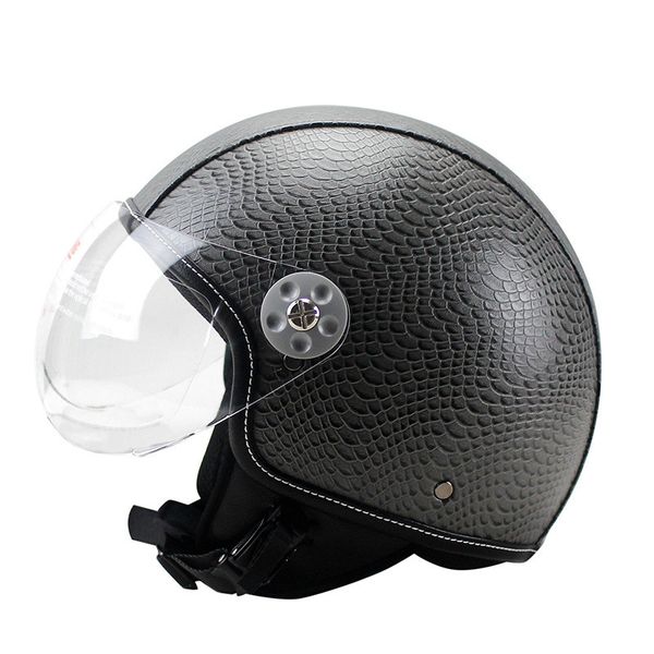 

motorcycle motorbike rider half pu leather retro for helmet visor with collar open face half motor with dual lens