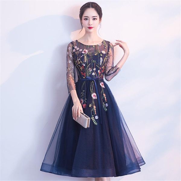 

summer new elegant bridal wedding prom gown novelty flower embroidery cheongsam mesh dress formal party qipao vestido, Red