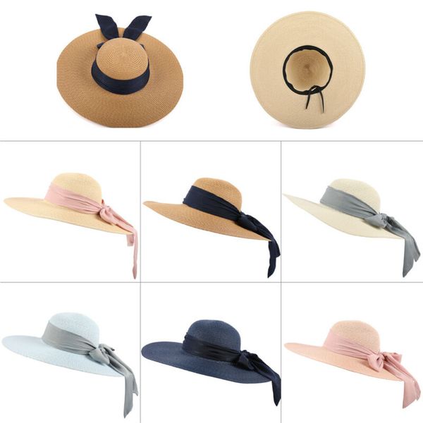

summer straw hat women wide brim sun protection beach hat 2019 adjustable floppy foldable sun hats for women ladies, Blue;gray