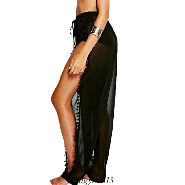 

2019 summer swimwear womens mesh sheer bikini bottoms long pant chiffon cover up swimsuit female casual holiday bathing suit s-l, White;black