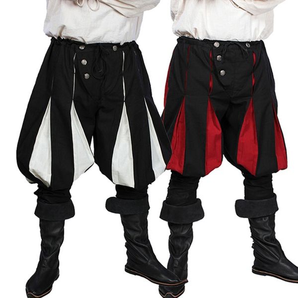 

fashion pant men medieval loose stage costume pant 2020 cosplay medieval costume for men western style spliced loose pant, Black