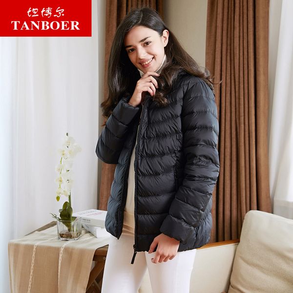 

tanboer women's down jacket 2018 new arrival autumn and winter light weight warm thin down coat female slim jacket tb18326, Black