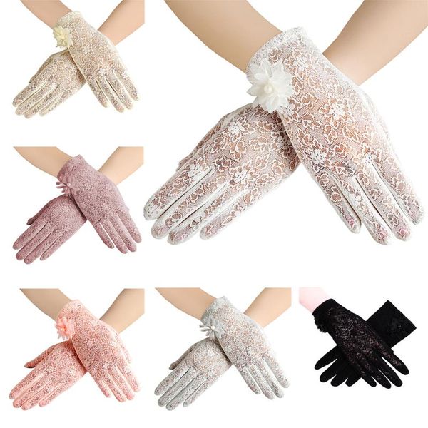 

women' elegant lace gloves wrist sun protection driving gloves for summer touch screen no-slip fabric, Blue;gray
