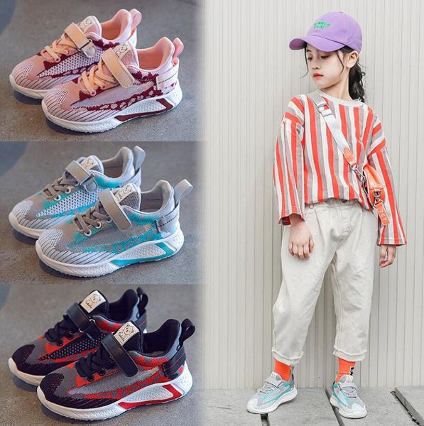 

2020 new spring children shoes boys girls sport shoes fashion breathable mesh boy sneakers outdoor casual kids running shoes, Black