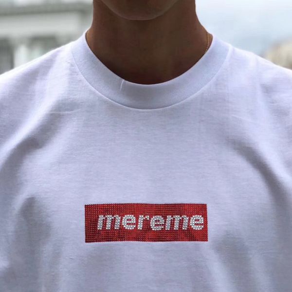 

19SS Box Logo X Swaroovski 25-летие Tee Мужчины Женщины Пара лето вскользь улица футболки S-XL HFLSTX