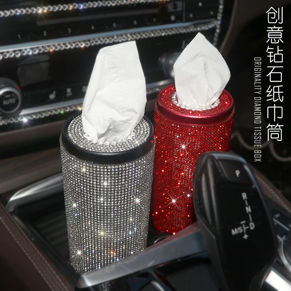 

diamond paper towel box female lady cute car interior supplies creative decoration crystal stick drill tray car round storage