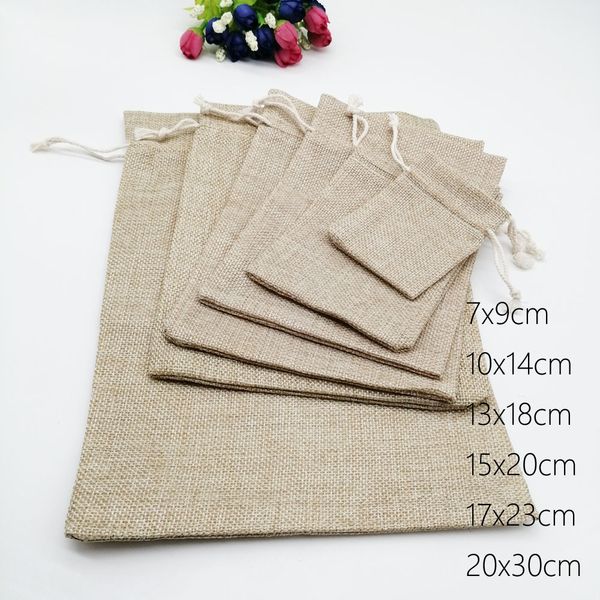

50pcs jute bags gift drawstring pouch gift box packaging bags for linen jewelry display wedding sack burlap bag diy, Pink;blue