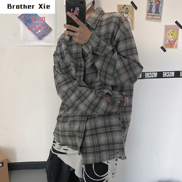 

2020 новая классическая оригинальная старая решетчатая рубашка свободная рубашка мужчины / женщины молодежный прилив уличная одежда, White;black