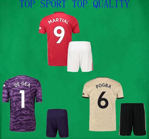 

2019 2020 mu soccer jersey shorts 19 20 pogba rashford maguire shirt and pants united home away mens football uniform goalkeeper soccer sets, Black