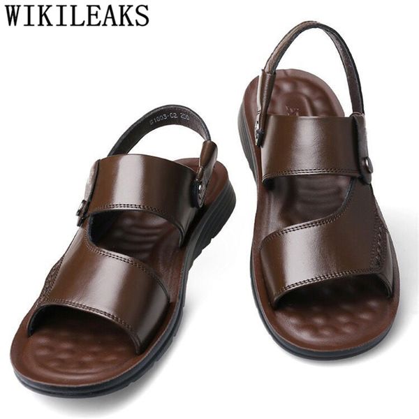 

beach sandals men summer shoes open shoes mens sandals genuine leather designer rubber men slide slipper ayakkabi, Black