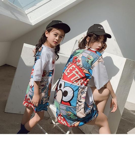

design sense parent-child t-shirt 2020 spring and summer new products long cartoon mother and daughter dress, Blue