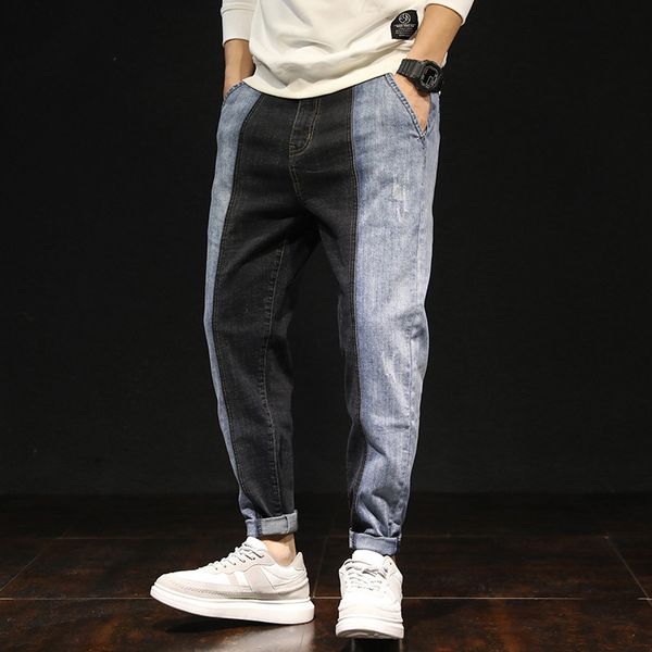 

idopy men`s stretchy regular fit hiphop patchwork colourful denim pants joggers jeans trousers for male hipster, Blue