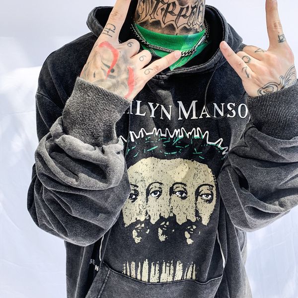 

retro hi street hooded hoodies men printed hip hop streetwear sweatshirts oversized loose casual hoodies male r2064, Black
