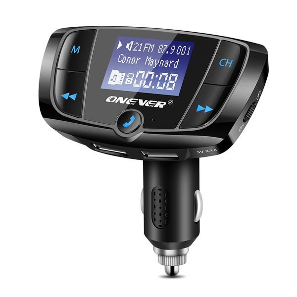 

onever bluetooth fm transmitter wireless radio adapter fm modulator car kit with 3.4a dual usb car charger voltmeter dc 12-24v