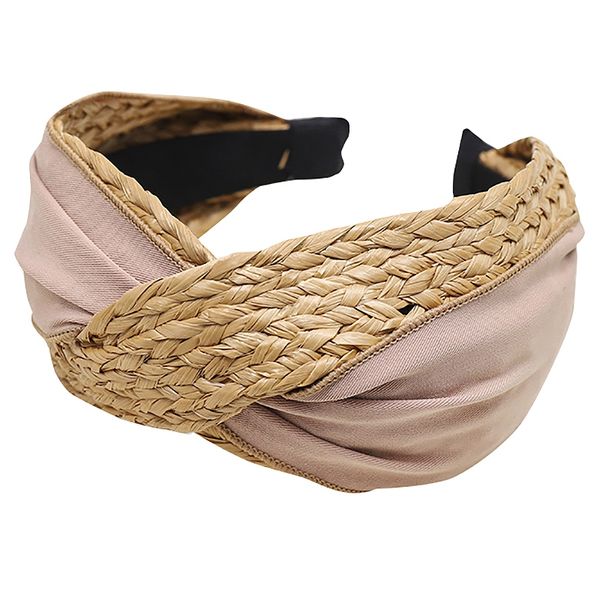 

bohemian vintage straw weaving headband hairband hair accessories pink headband, Golden;white