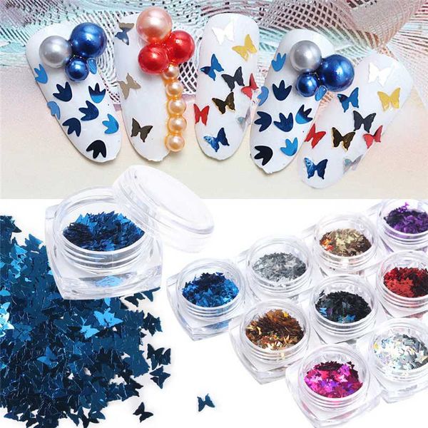 Pour la conception des ongles 12 pièces Nail Art papillon Fluorescence paillettes colorées autocollants pour ongles décor d'ongle manucure française autocollant 3d 0928