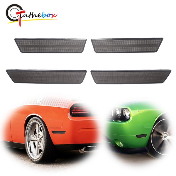 

4pcs smoked black / clear lens car front & rear bumper side marker light housings for 2008-2014 dodge challenger, no bulb/socket