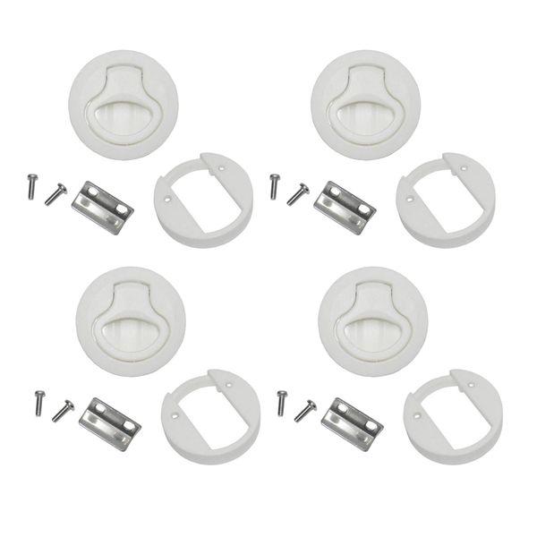 

4pcs 2" round locking flush pull latch hatch lift key boat door deck white