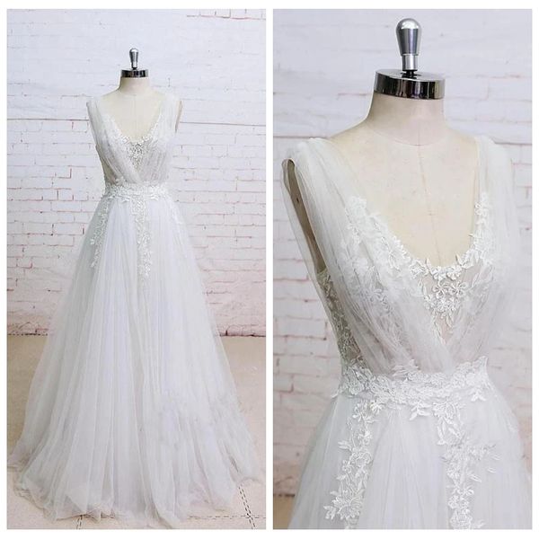 

2020 элегантный scoop простые свадебные платья с bow кружева аппликации страна свадебные платья с скользящим шлейфом, то линия backless свад, White