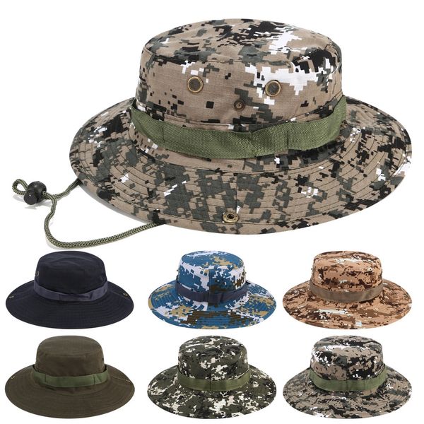 18styles Military Boonie Hat Camouflage Cappelli a tesa larga Cowboy Cappello da sole Pesca Army Bucket Cap Outdoor Tactical Caps GGA3176-1