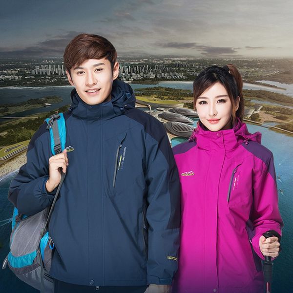 

men women winter 3 in 1outdoor hiking trekking jacket fleece thermal warm mountain coat camping hunting motocycly outerwear, Blue;black