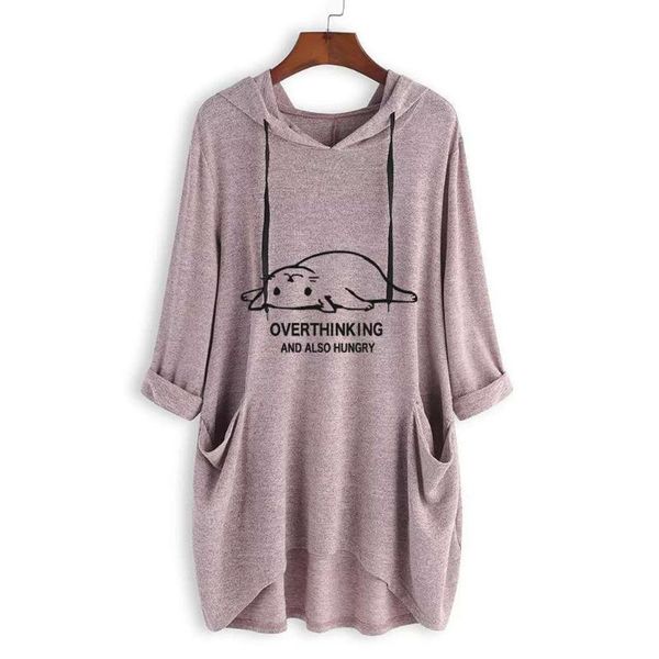 

women casual print cat ear hooded long sleeves sweatshirt letter print hoodie irregular blouse shirt busos para mujer #t2g, Black