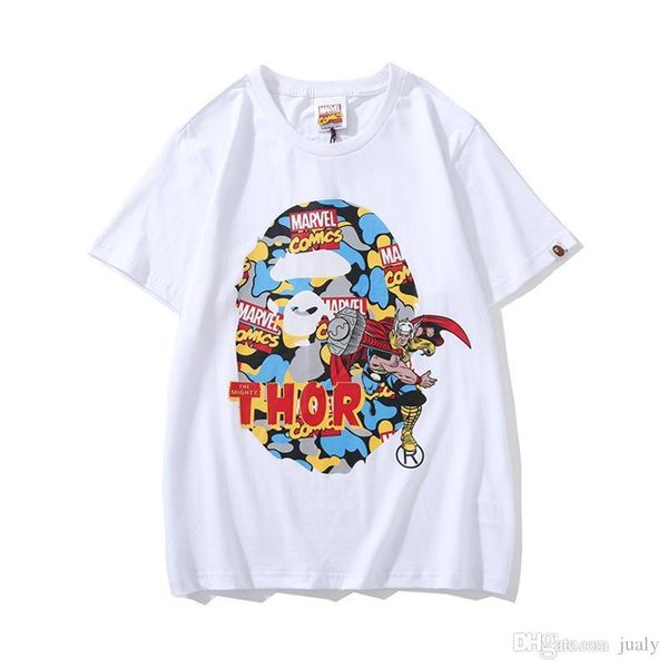 

2019 новый роскошный tshirts ape cartoon printed t-рубашка купального повседневный с короткими рукавами вокруг шеи повседневная одежда прекр, White
