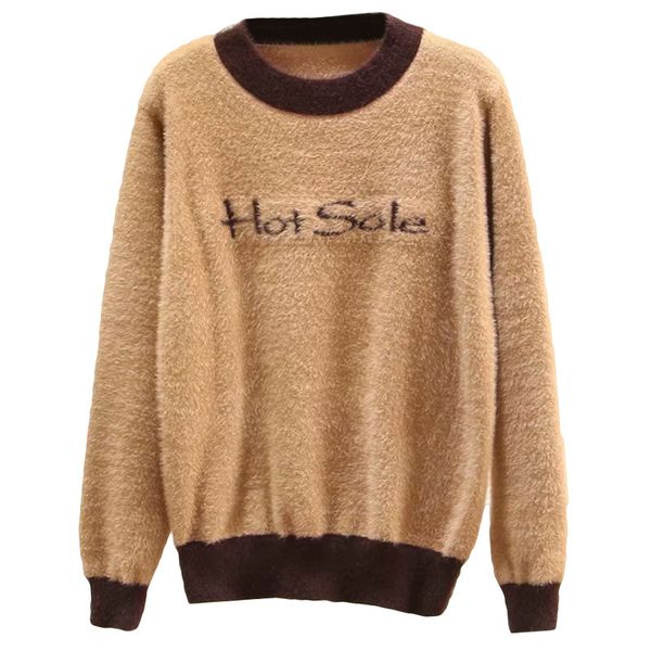 

plus size casual essential sweaters 2019 autumn winter women fashion loose long sleeve mink cashmere knitting pullovers k8-8183, White;black