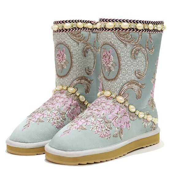 

35~40 2020 embroidery genuine leather women winter boots thick wool warm women snow boots high-quality female snow ge-130, Black