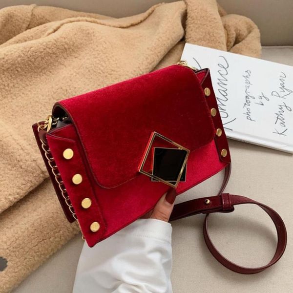 

урожай мода женских площадей crossbody мешок 2020 нового качество бархата женских сумок замок цепь плечо сумка