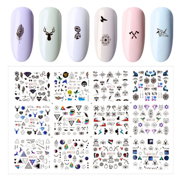 

12 designs water transfer nail sticker black necklace triangle decals slider for manicure geometric nail art decoration tips