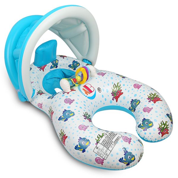 

inflatable swimming pool float cute detachable sun awning kid swimming swim ring baby seat summer water fun children pool toys