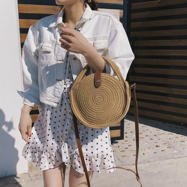 

сумочке beau-handmade rattan женщины круглый lady стро knit лето пляж сумка женщина плечо сумка