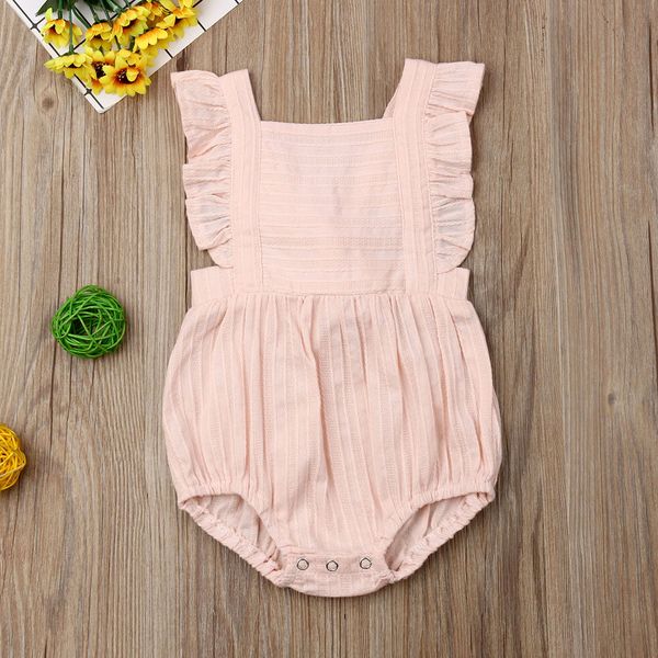 

Emmababy Summer Newborn Baby Girl Clothes Solid Color Sleeveless Ruffl Striped Backless Romper Jumpsuit One-Piece Outfit Sunsuit
