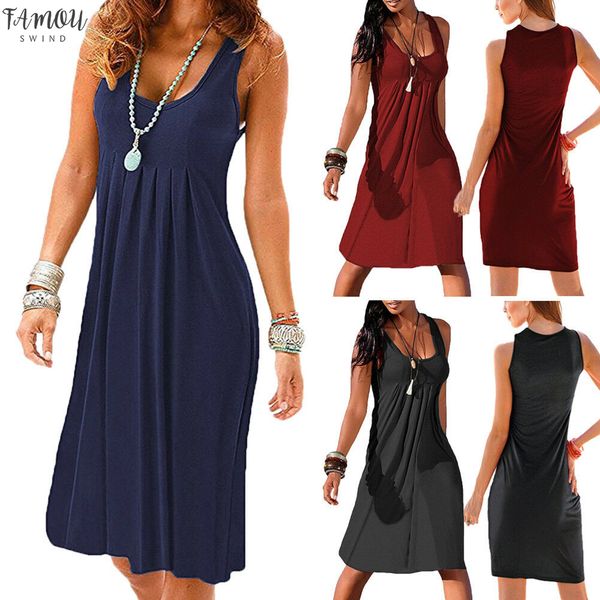 

women sleeveless solid casual simple summer v neck dress daily clothes comfortable casual flared swing skater midi dress, Black;gray