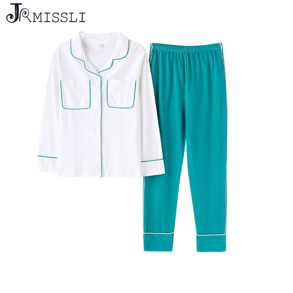 

jrmissli женщина pajama наборы 2019 весна пижамы хлопка высокого качества мягкий твердая симпатичные повседневный plus размер одежды главная, Blue;gray
