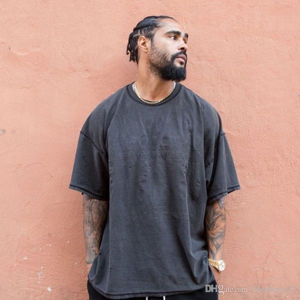 

fog washed loose t shirts for men high street vintage blackgray tees fashion solid tshirts, White;black
