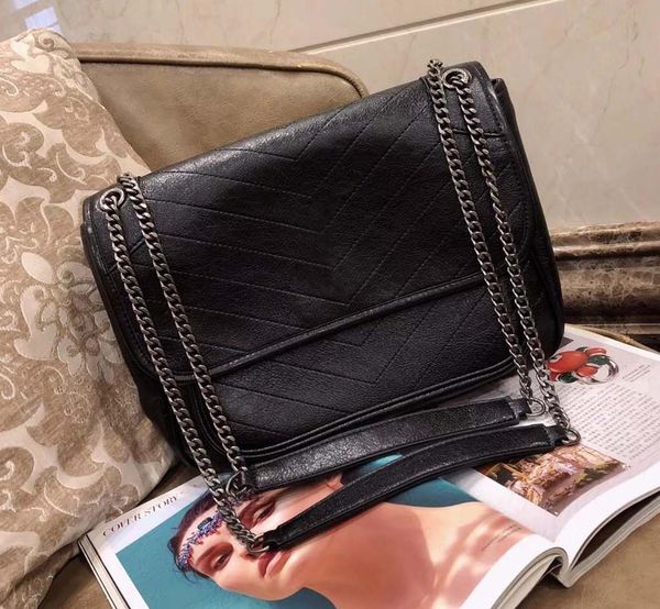 

luxury classic women v wave pattern flap chain shoulder handbag oil wax real leather designer bags purse messenger handbag