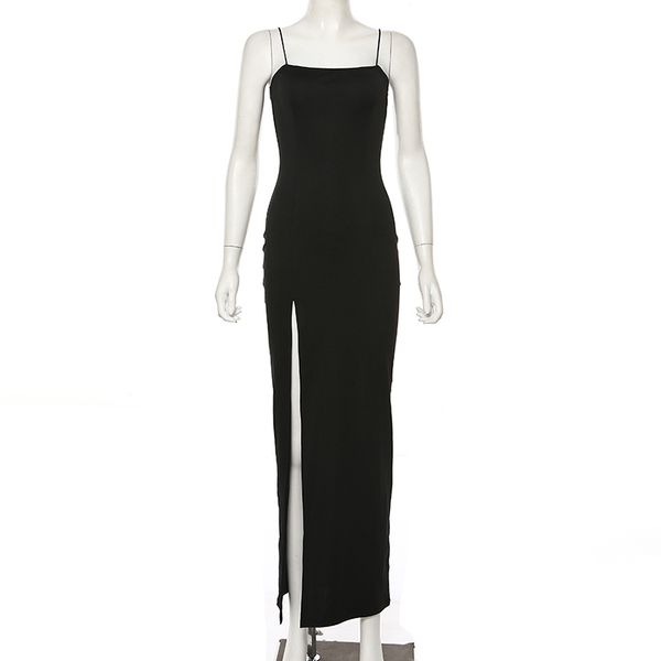 

suspenders tube slit evening dress, Black;gray