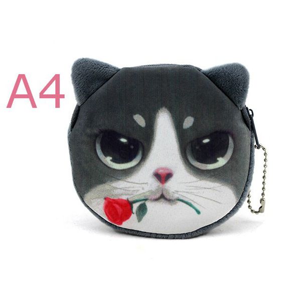 

20 styles new 3d printing cat /dog face zipper case children coin purse lady cute wallet pouch women girl makeup buggy bag, Red;black