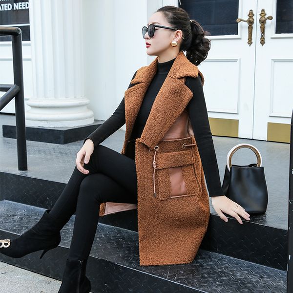 

new women leather vest pu soft coat ladies waistcoat fur collar warm outwear jacket female, Black;white
