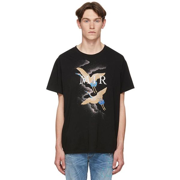 

19ss am1r1 крановых благоприятного облако письмо печати tee мода негабаритного повседневные мужчины женщина с короткими рукавами экипаж шея, White;black