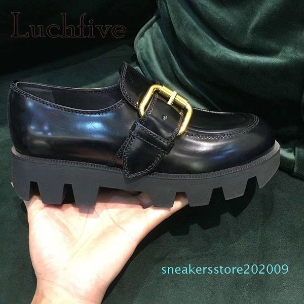 

flat platform oxfords ladies buckle strap height increasing loafers shoes women casual loafers s09, Black