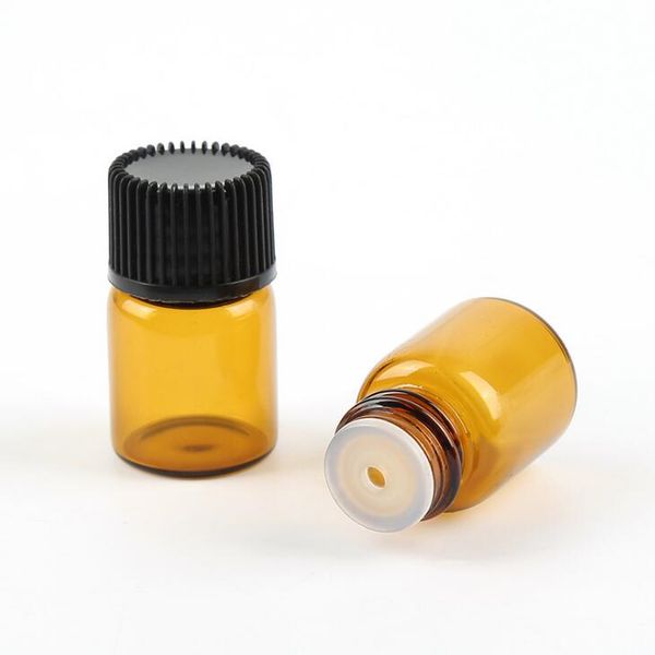 2 ml Mini flaccanti di vetro marrone per olio essenziale di vetro ambra essenziale con tappo a vite DHL Spedizione gratuita LX2146