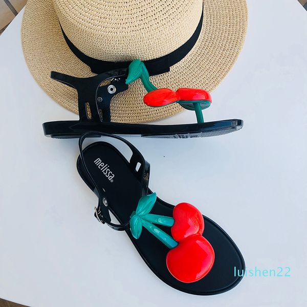 

2020 new women melissa sandals cherry women shoes comfortable flat sandals flip flops jelly shoes women sandals l22, Black