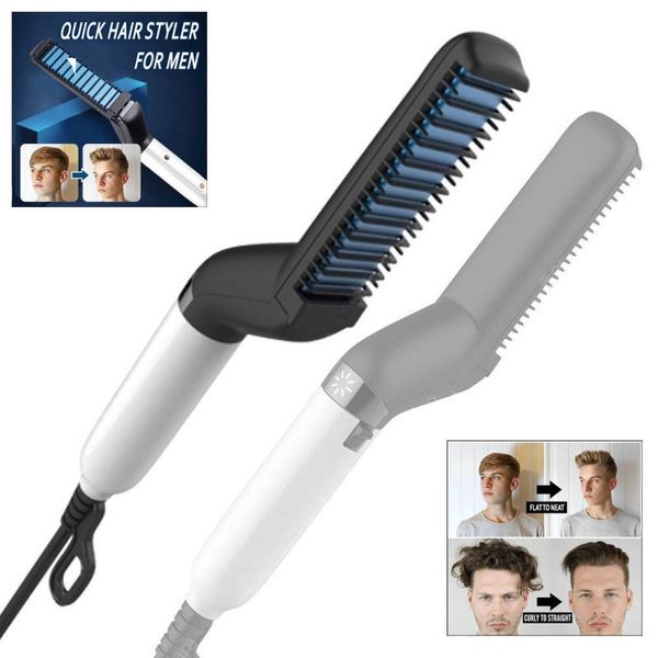 

quick hair styler for men professional hair comb curling iron volumize flatten side and straighten curler show cap, Silver