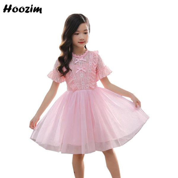 

princess tulle knee length see through short sleeve lace dress girls 4-14 years minimalist front ruffle and pearl dresses teens, Red;yellow