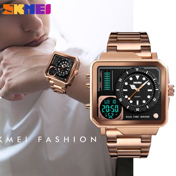 

skmei luxury casual men's digital electronic watches sports quartz clock chrono waterproof male wristwatches relogio, Slivery;brown