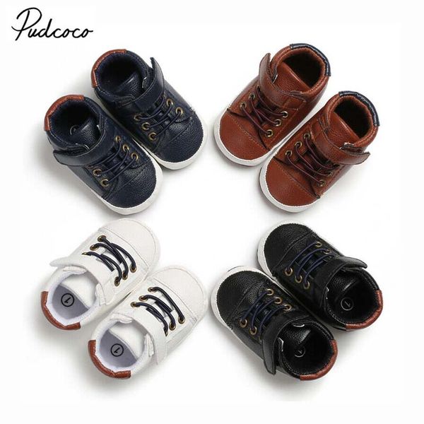 

2019 brand infant toddler baby boy girl first walkers soft sole pu fashion solid cross-tied sneaker newborn to 18 months