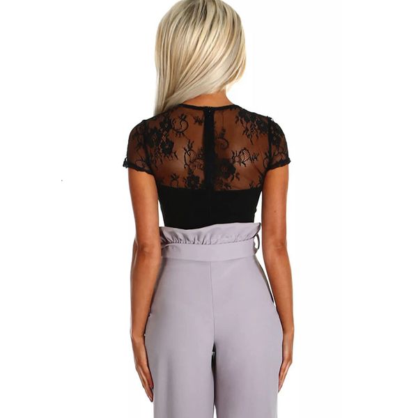 

bodysuit женщины 2019 black lace sexy bodysuit женщина с коротким рукавом летом lady body узкая верхняя одежда для женщин-sheer глубокого v, Black;white